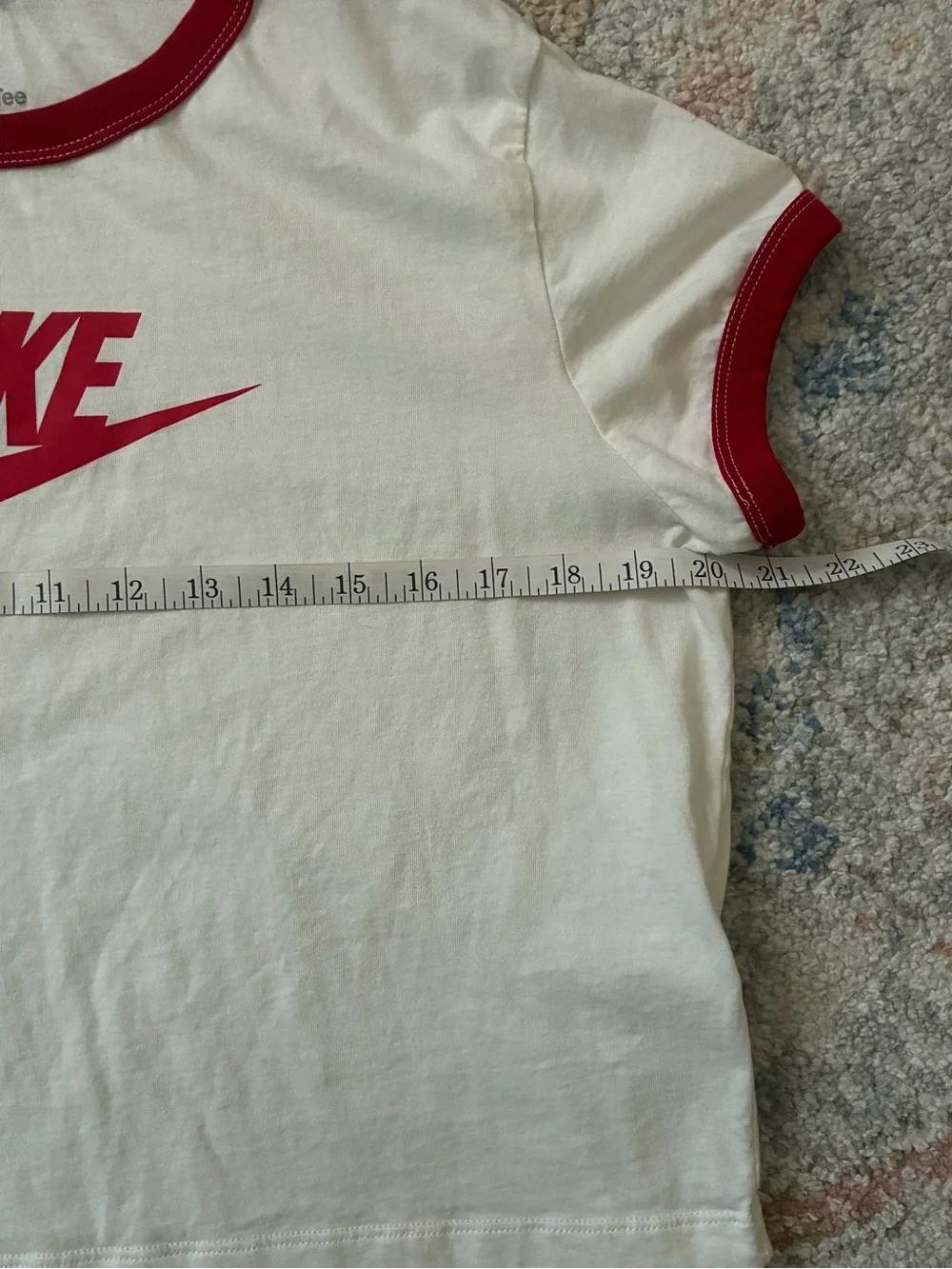 Vintage Nike White Baby Tee with Red Logo and Trim-Size L-